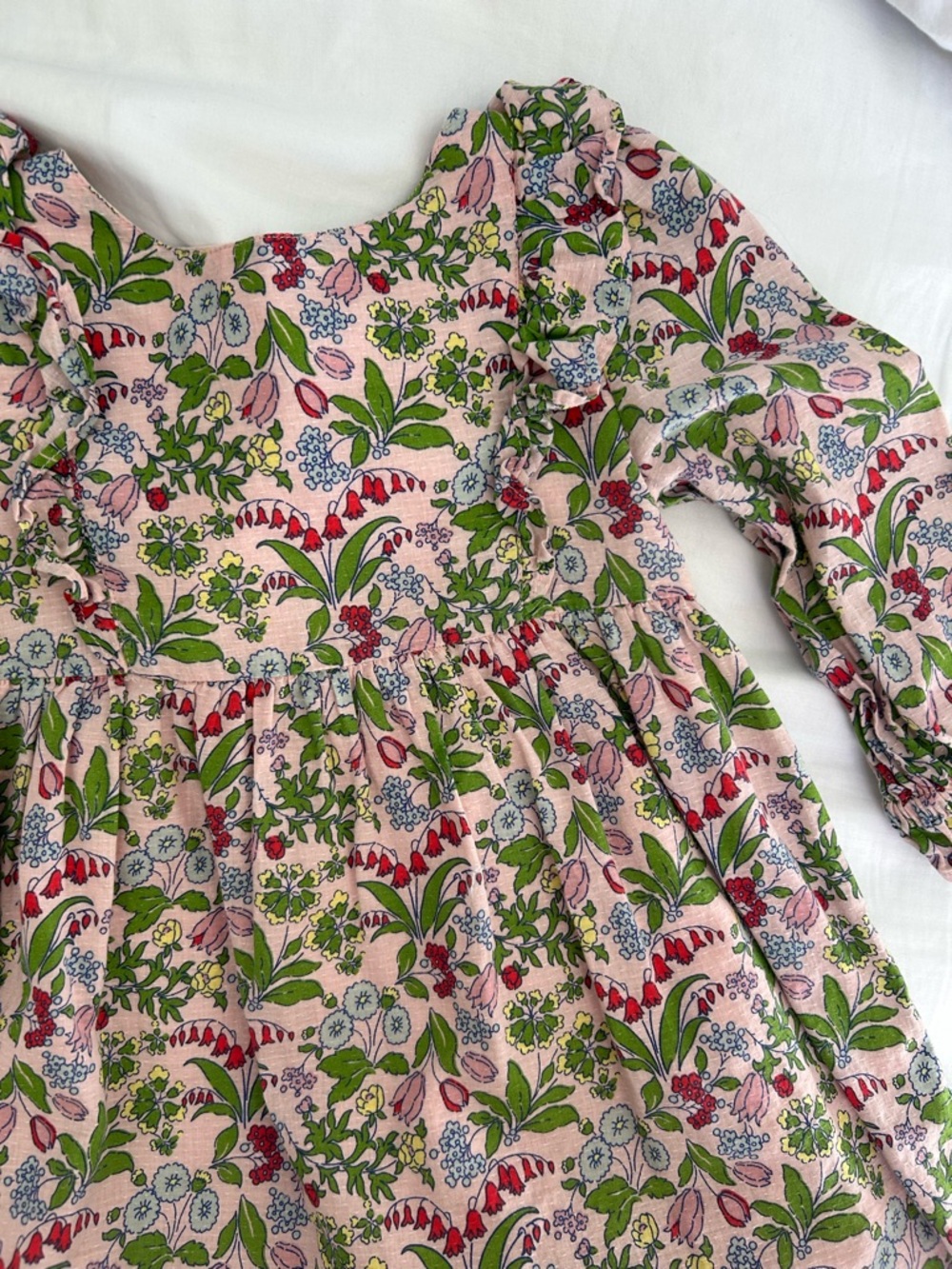 Mini Boden Pink Wildflower Tiered Dress 2-3Y | Floral Frill Cotton